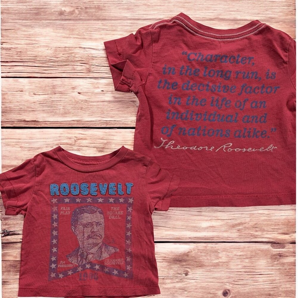 Vintage Peek Little Peanut Theodore Roosevelt Patriotic Quote T Shirt 3 - 6 M